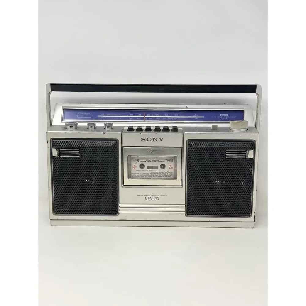 Sony CFS-43 Boombox AM FM Cassette Player Tested No Battery Cover